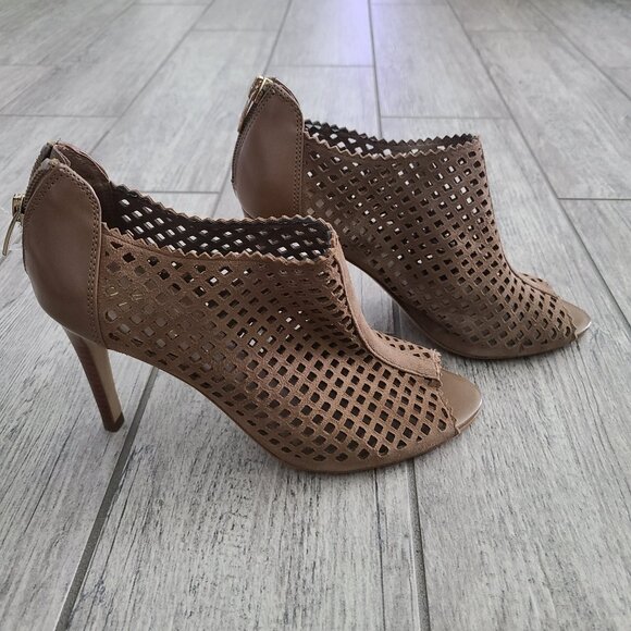 Marc Fisher women's brown Perforated Peep Toe Heeled stiletto booties - Size 8M - Picture 1 of 13